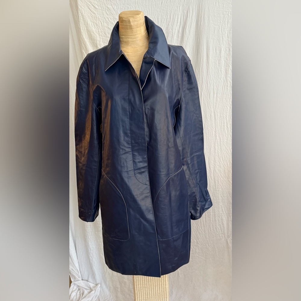 Norma Della Legge vintage 100% viscose leather looking blue jacket